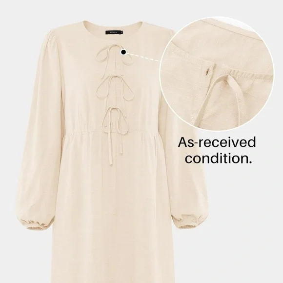 NWT Women's Dress Fall Long Puff Sleeve Self Tie Front Babydoll A Line Dress S - Picture 6 of 9